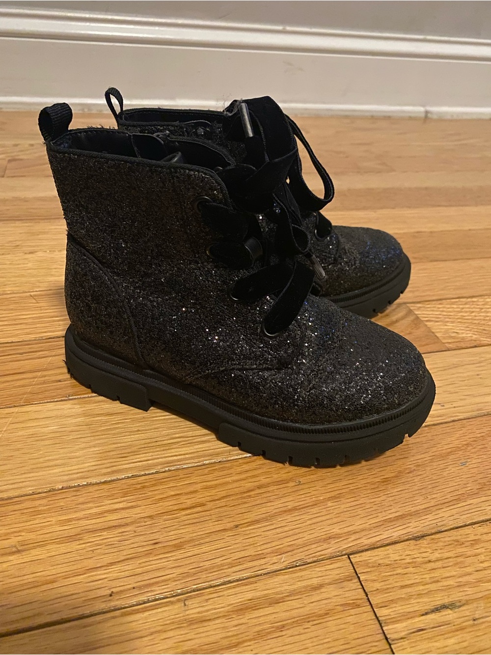 Cat & Jack Black Glitter Lace-Up Combat Boots for Kids